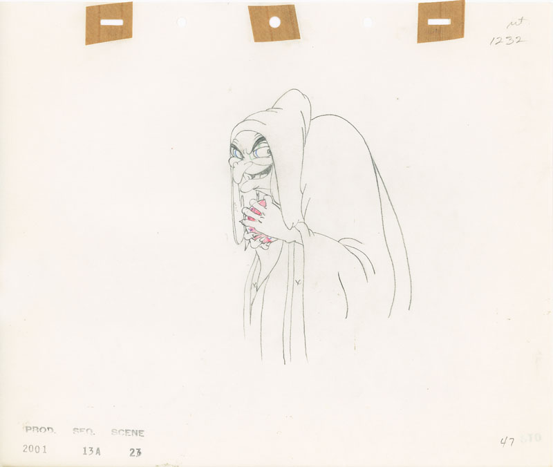 #008	ANIMATION DRAWING of THE WITCH CRADLING THE APPLE