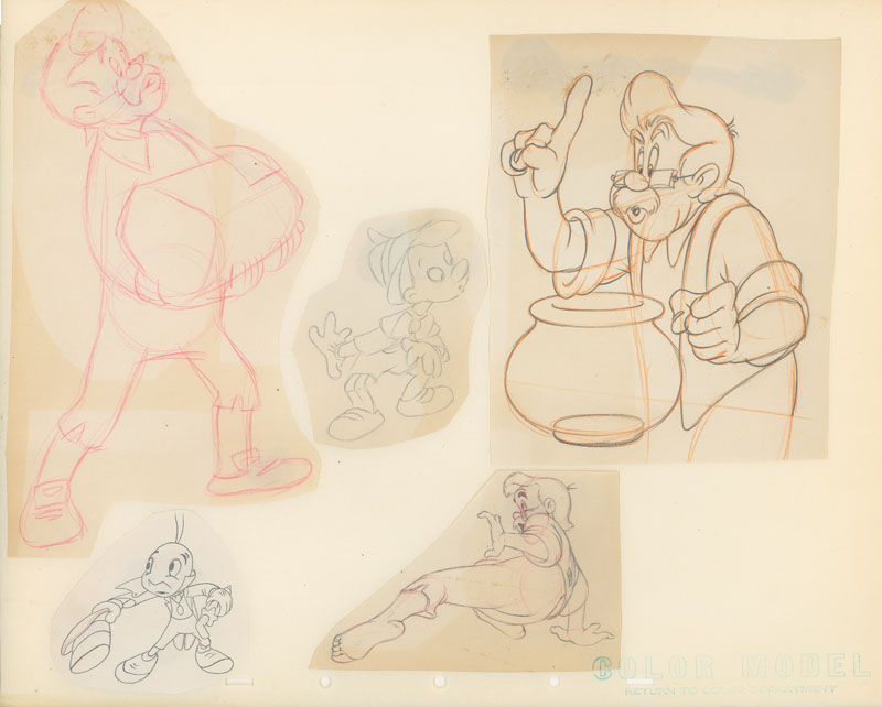 #039	ORIGINAL MODEL SHEET of GEPPETTO, JIMINY AND PINOCCHIO-image