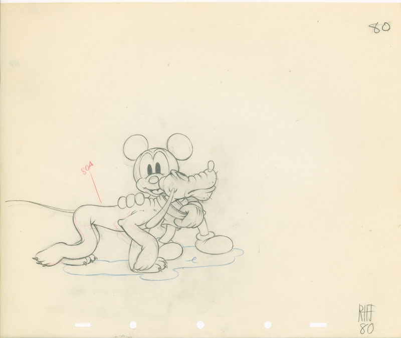 #141	ANIMATION DRAWINGS(2) of MICKEY MOUSE AND PLUTO from SOCIETY DOG SHOW-image